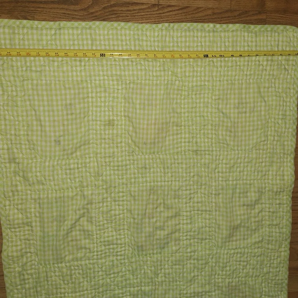 Vtg Quilt Baby Nursery Rhyme  Embroidered Block Gingham Green 4x3 Cottagecore
